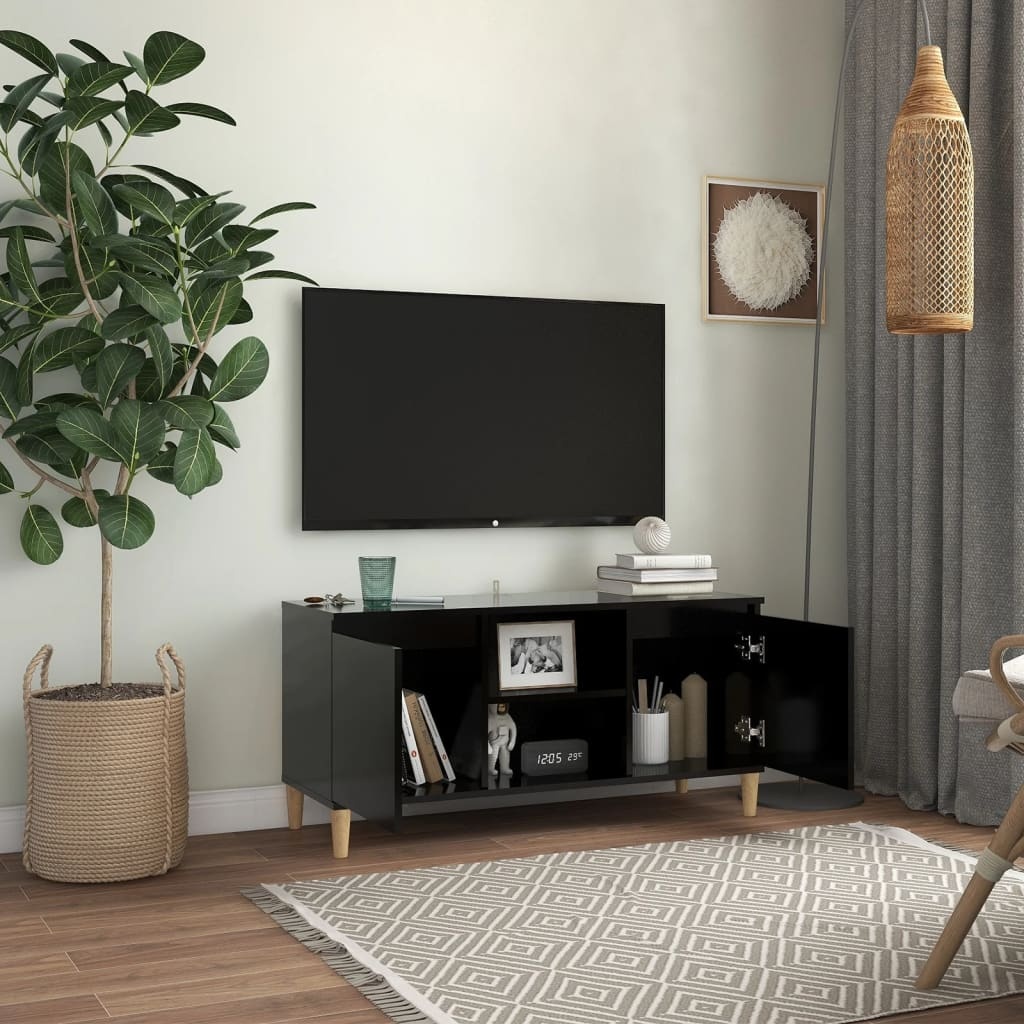 VidaXL Tv-meubel met massief houten poten 103,5x35x50 cm zwart