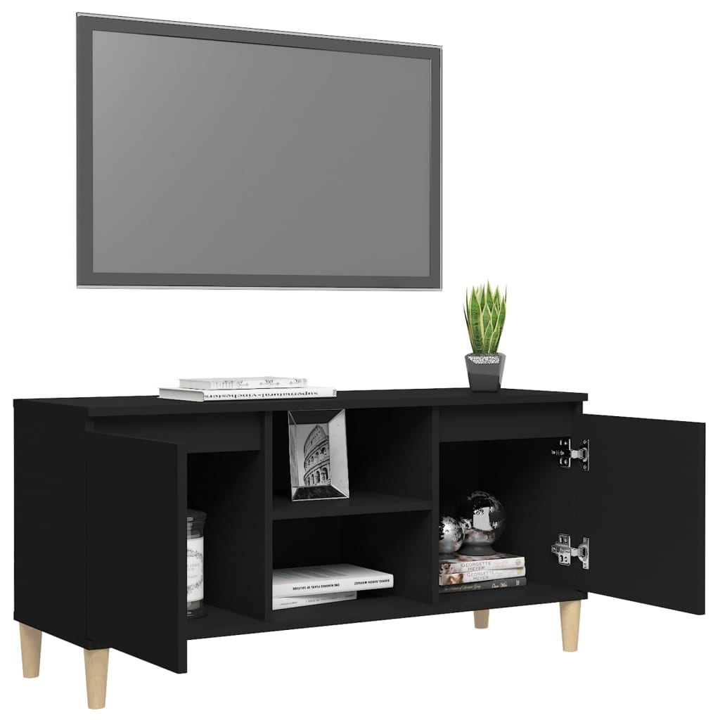 VidaXL Tv-meubel met massief houten poten 103,5x35x50 cm zwart