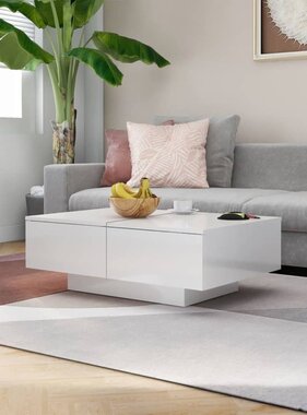 VidaXL Salontafel 90x60x31 cm spaanplaat hoogglans wit
