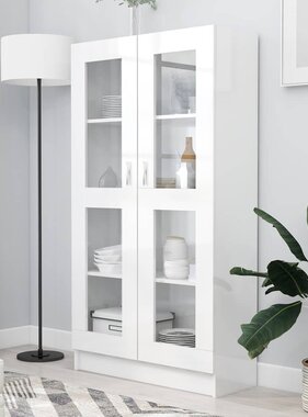 VidaXL Vitrinekast 82,5x30,5x150 cm spaanplaat hoogglans wit