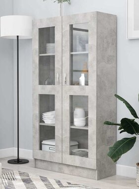 VidaXL Vitrinekast 82,5x30,5x150 cm bewerkt hout betongrijs