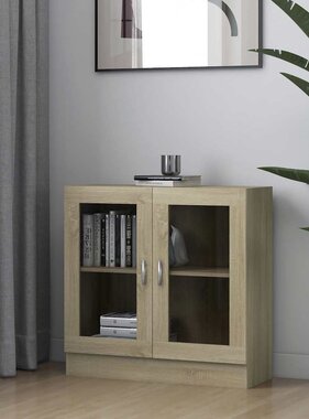 VidaXL Vitrinekast 82,5x30,5x80 cm bewerkt hout sonoma eikenkleurig