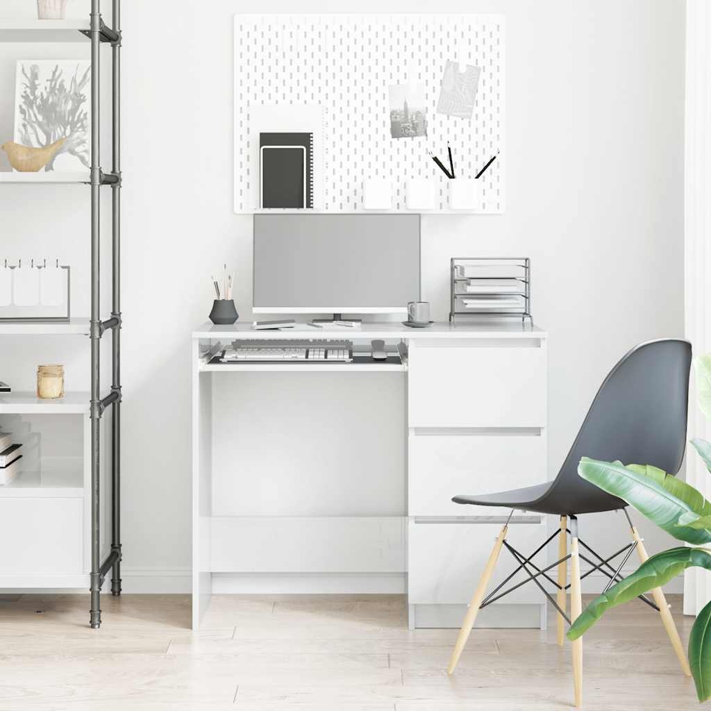 VidaXL Bureau 90x45x76 cm spaanplaat hoogglans wit