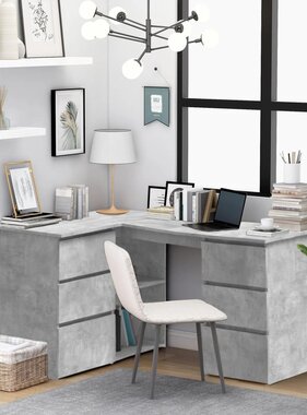 VidaXL Hoekbureau 145x100x76 cm bewerkt hout betongrijs