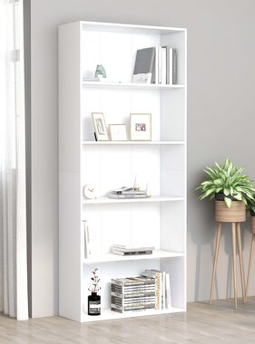 VidaXL Boekenkast met 5 schappen 80x30x189 cm spaanplaat wit
