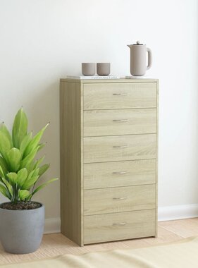 VidaXL Dressoir met 6 lades 50x34x96 cm bewerkt hout sonoma eikenkleur