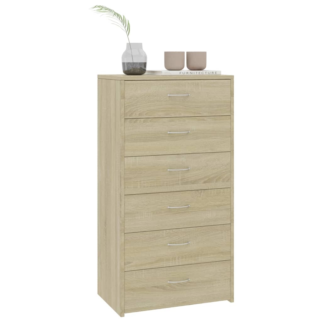 VidaXL Dressoir met 6 lades 50x34x96 cm bewerkt hout sonoma eikenkleur