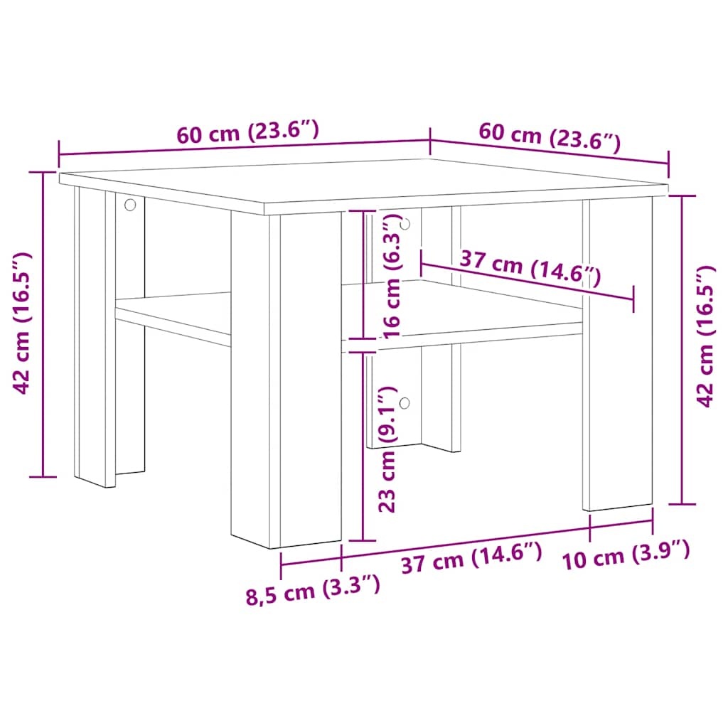 VidaXL Salontafel 60x60x42 cm bewerkt hout hoogglans wit