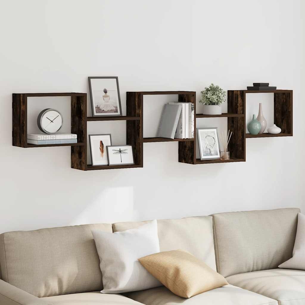 VidaXL Wandschap kubus 5 vakken bewerkt hout gerookt eikenkleurig