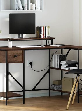 VidaXL Bureau bruin eikenkleur 120 x 79 x 86.5 cm Bewerkt hout