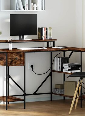 VidaXL Bureau met lade Gerookt eiken 120 x 79 x 86.5 cm Bewerkt hout