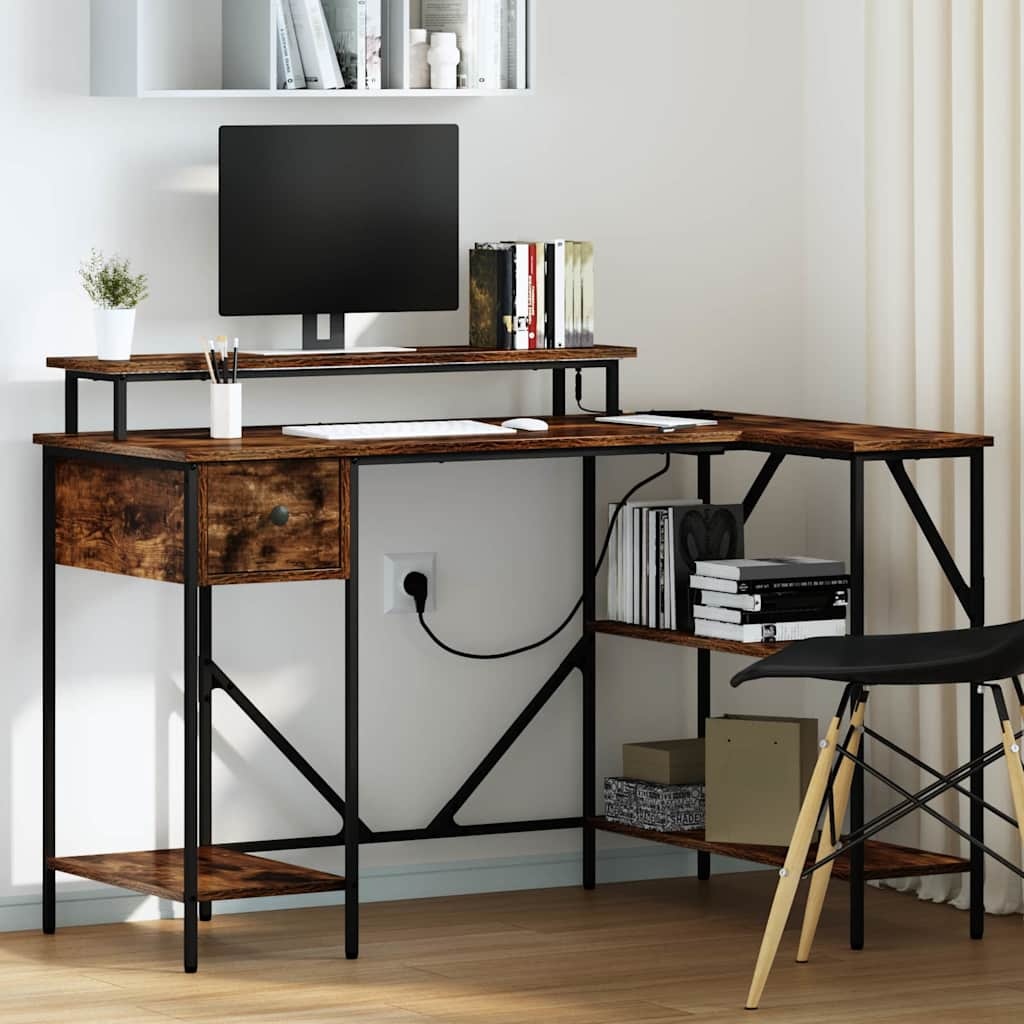 VidaXL Bureau met lade Gerookt eiken 120 x 79 x 86.5 cm Bewerkt hout