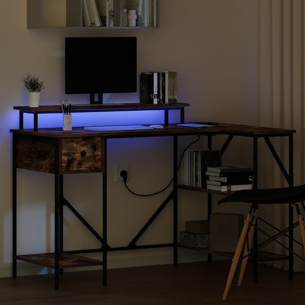 VidaXL Bureau met lade Gerookt eiken 120 x 79 x 86.5 cm Bewerkt hout