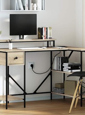 VidaXL Bureau met lade Sonoma eiken 120 x 79 x 86.5 cm Bewerkt hout