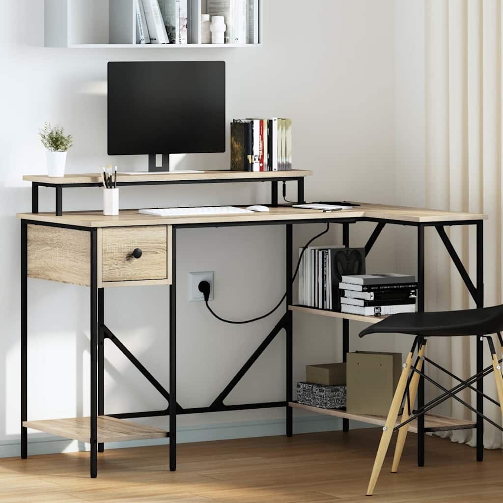 VidaXL Bureau met lade Sonoma eiken 120 x 79 x 86.5 cm Bewerkt hout