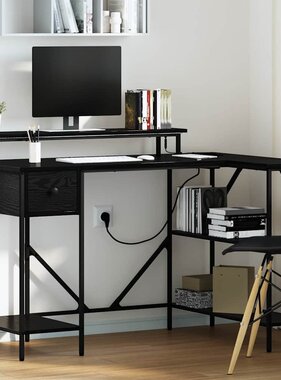 VidaXL Bureau met lade Zwart eiken 120 x 79 x 86.5 cm Bewerkt hout