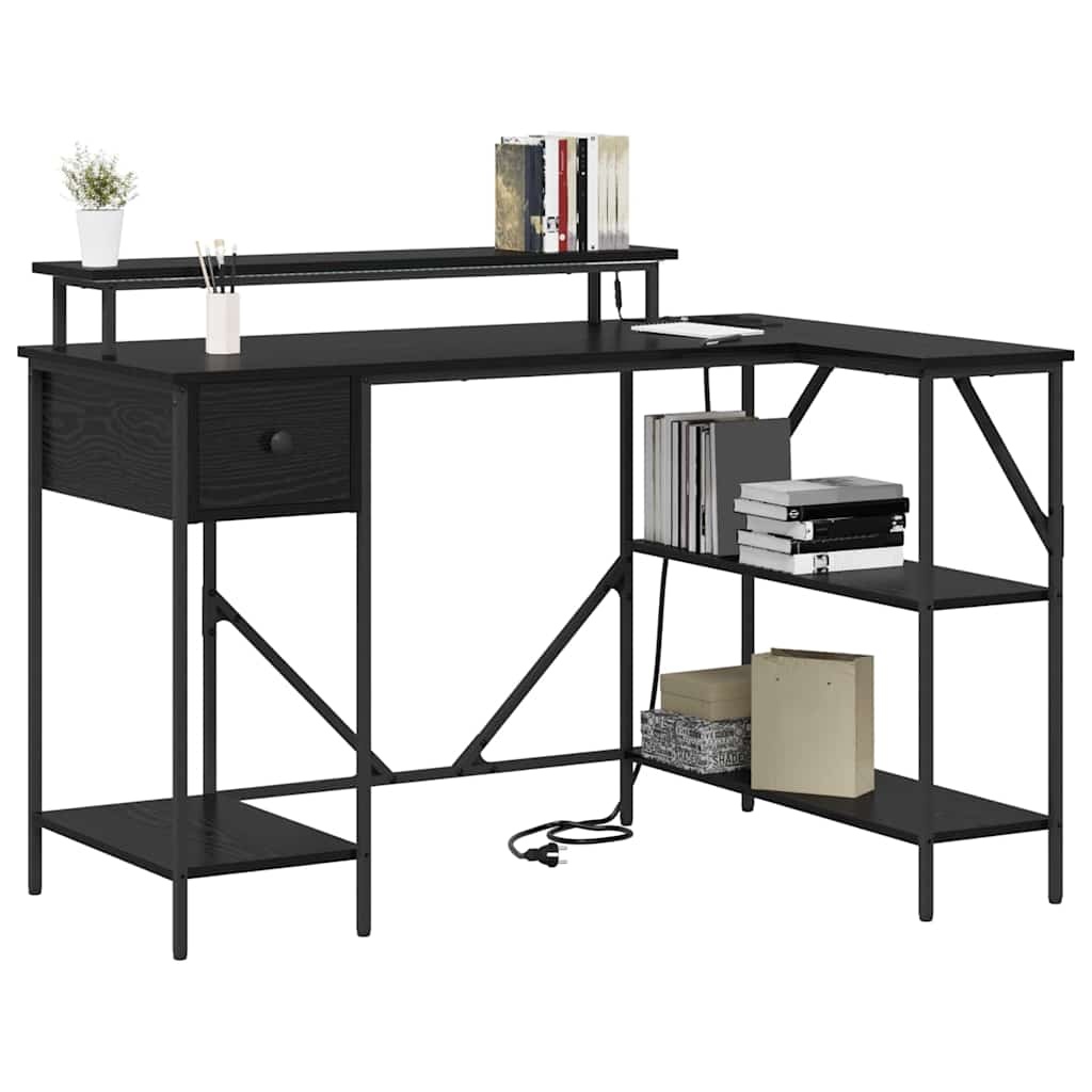 VidaXL Bureau met lade Zwart eiken 120 x 79 x 86.5 cm Bewerkt hout