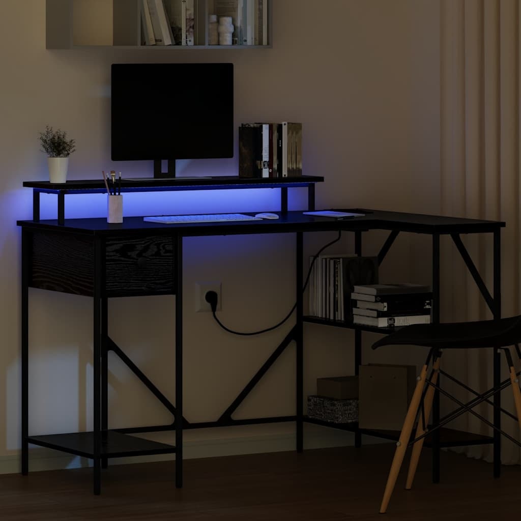 VidaXL Bureau met lade Zwart eiken 120 x 79 x 86.5 cm Bewerkt hout