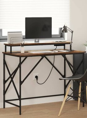 VidaXL Bureau met plank Gerookt eiken 100 x 50 x 86.5 cm Bewerkt hout
