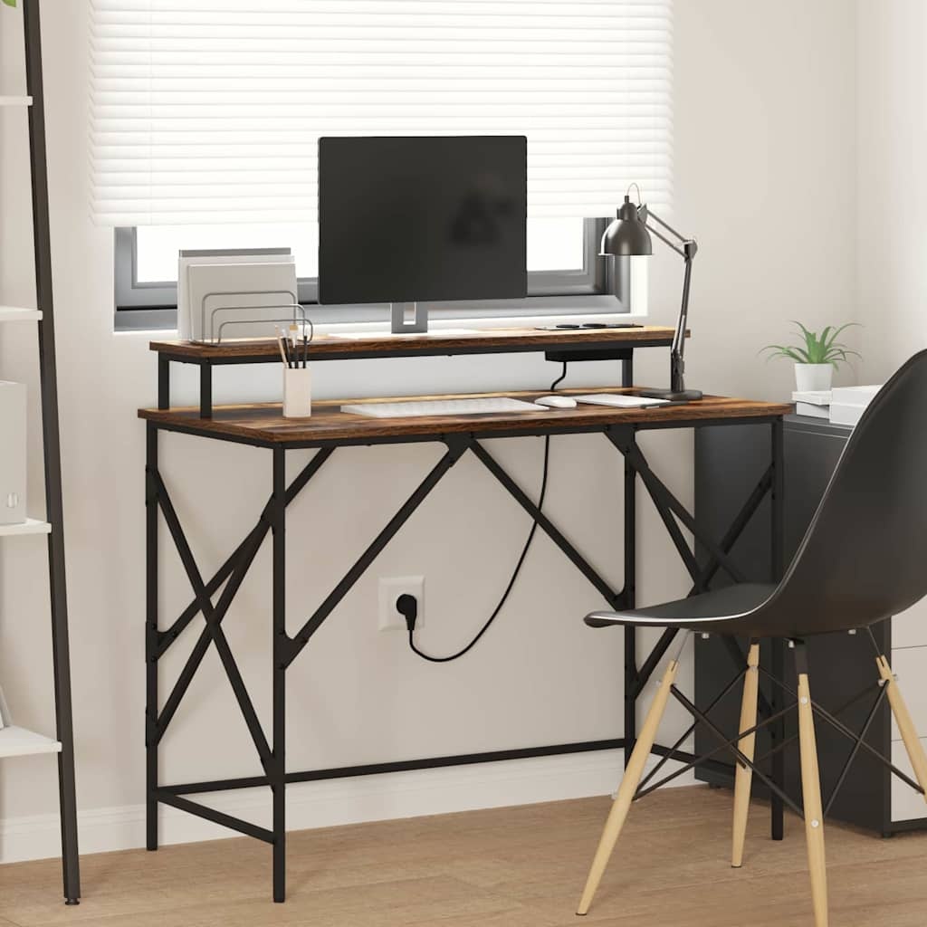 VidaXL Bureau met plank Gerookt eiken 100 x 50 x 86.5 cm Bewerkt hout