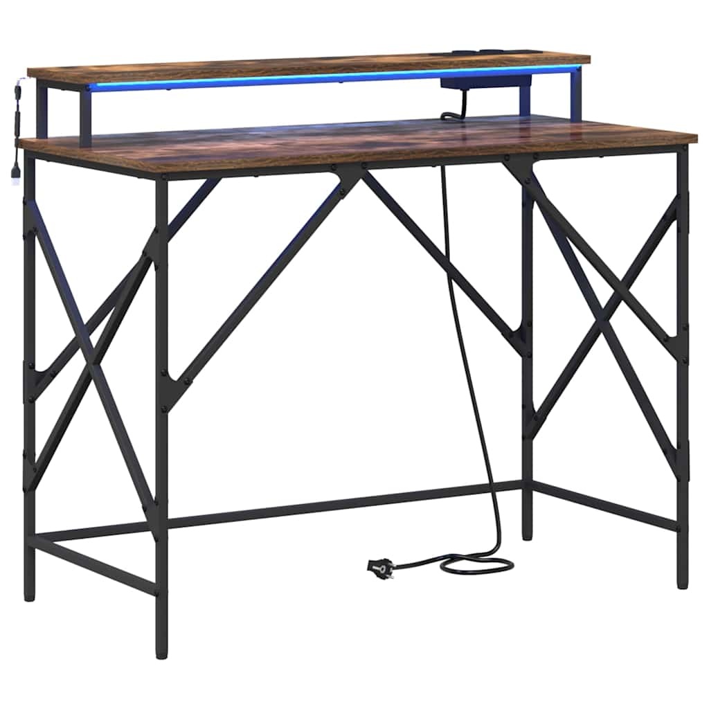 VidaXL Bureau met plank Gerookt eiken 100 x 50 x 86.5 cm Bewerkt hout