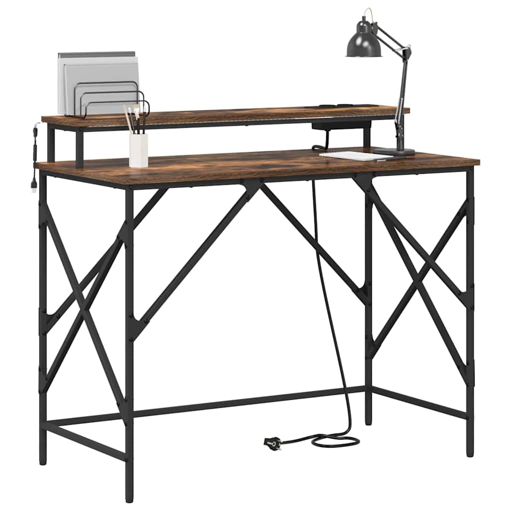 VidaXL Bureau met plank Gerookt eiken 100 x 50 x 86.5 cm Bewerkt hout