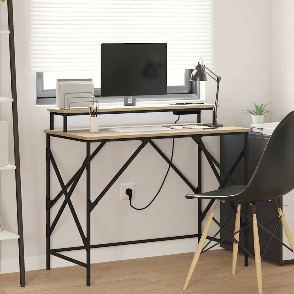 VidaXL Bureau met plank Sonoma eiken 100 x 50 x 86.5 cm Bewerkt hout