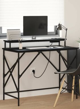 VidaXL Bureau met plank Zwart eiken 100 x 50 x 86.5 cm Bewerkt hout