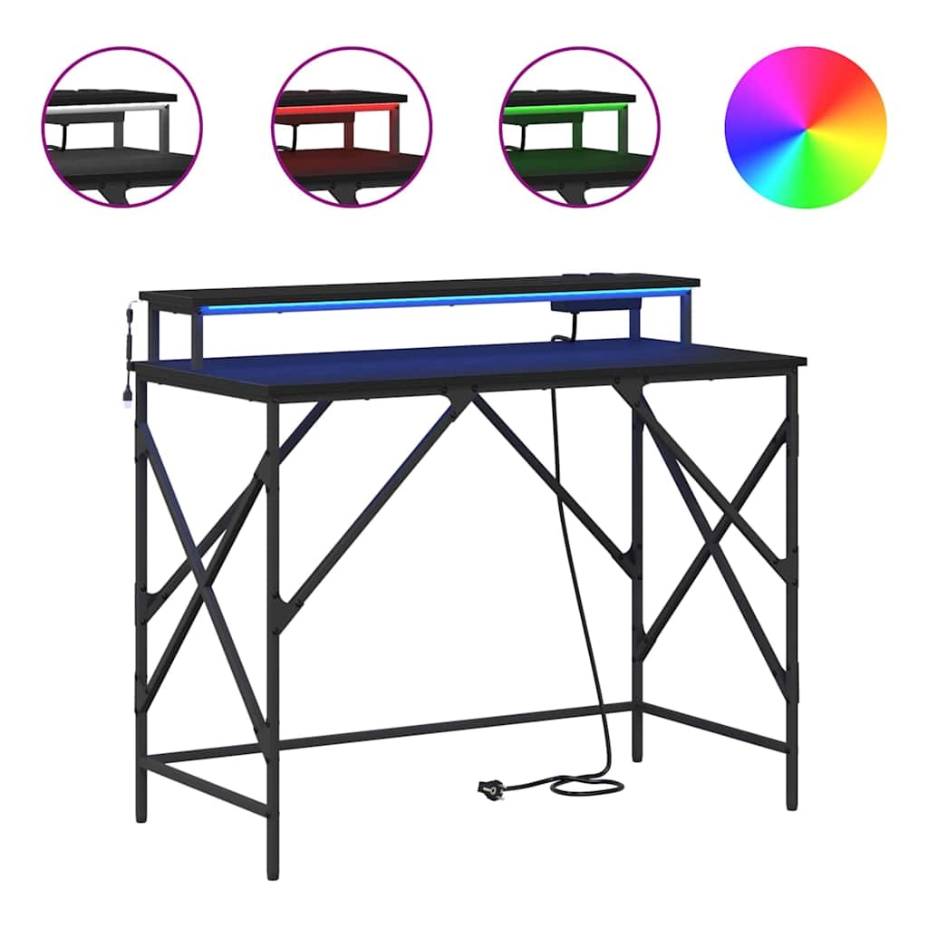 VidaXL Bureau met plank Zwart eiken 100 x 50 x 86.5 cm Bewerkt hout