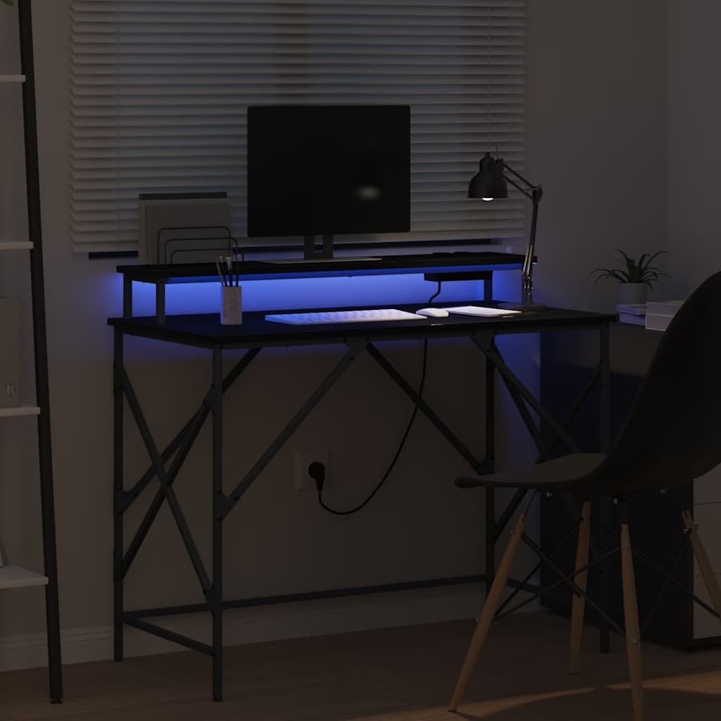 VidaXL Bureau met plank Zwart eiken 100 x 50 x 86.5 cm Bewerkt hout