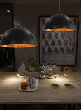 VidaXL Plafondlampen 2 st halfrond E27 50 cm zwart en goudkleurig