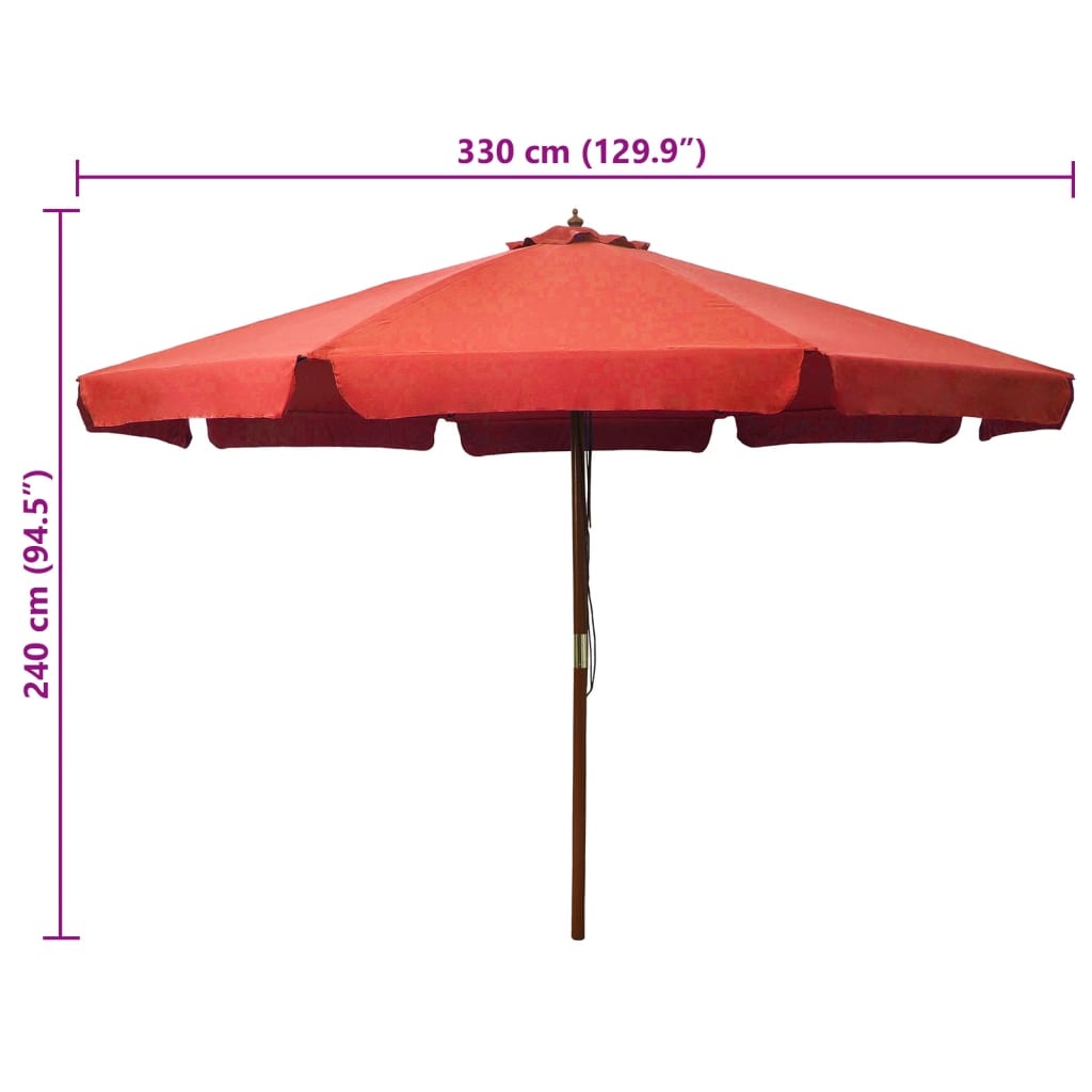 VidaXL Parasol met houten paal 330 cm terracottakleurig