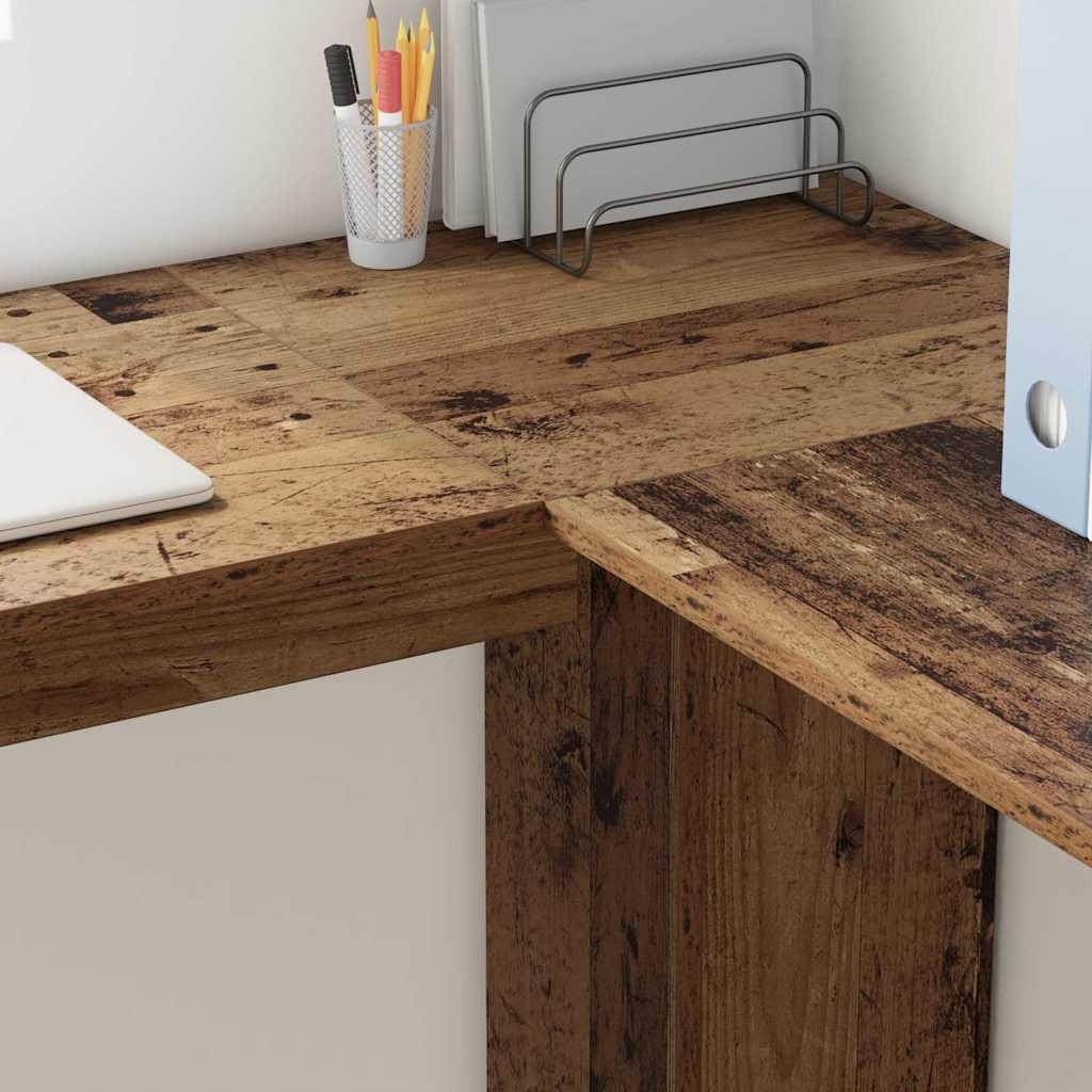 VidaXL Hoekbureau met opslageenheid Oud hout 140 x 113.5 x 75 cm
