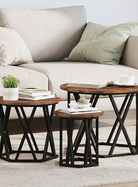 VidaXL Nestbare Bijzettafel 3 pcs Gerookt eiken 53 x 53 x 40 cm