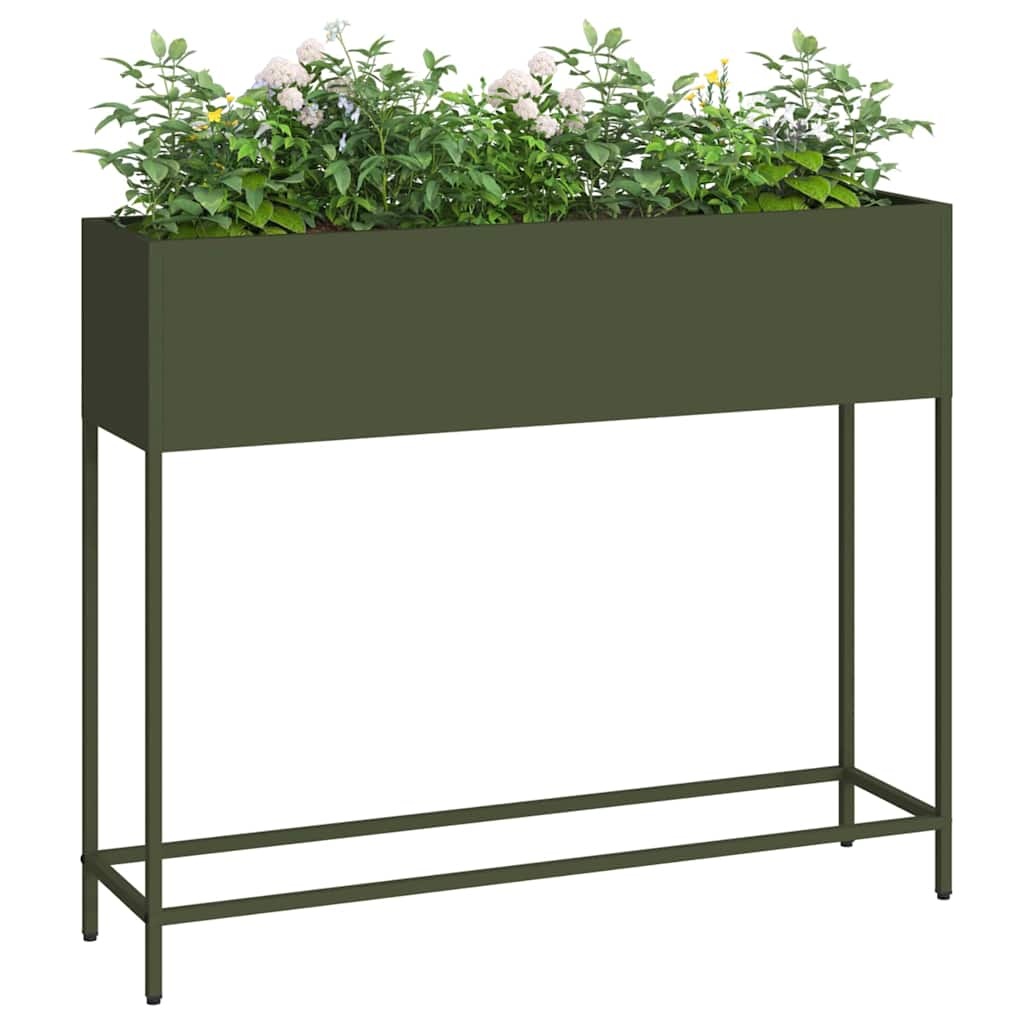 VidaXL Verhoogde Tuin Plantbak Olijfgroen 100 x 26 x 82 cm Staal
