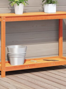 VidaXL Oppottafel met schap 108x35x75 cm massief grenenhout wasbruin