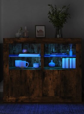 VidaXL Bijzetkastjes met LED 2 st bewerkt hout gerookt eikenkleurig