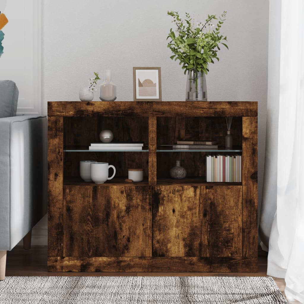 VidaXL Bijzetkastjes met LED 2 st bewerkt hout gerookt eikenkleurig