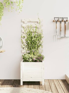 VidaXL Plantenbak met rek 39x39,5x114 cm massief grenenhout wit
