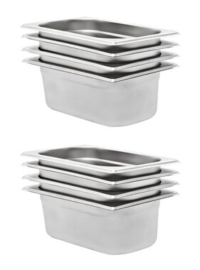 VidaXL Gastronormbakken 8 st GN 1/4 100 mm roestvrij staal