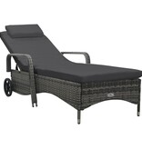 VidaXL Ligbed met wieltjes poly rattan grijs