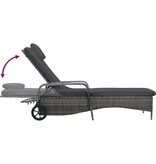 VidaXL Ligbed met wieltjes poly rattan grijs