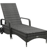 VidaXL Ligbed met wieltjes poly rattan grijs