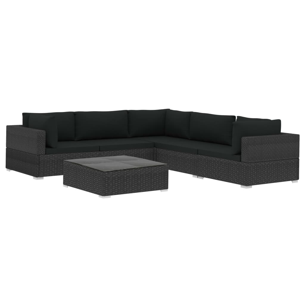 VidaXL 6-delige Loungeset met kussens poly rattan zwart