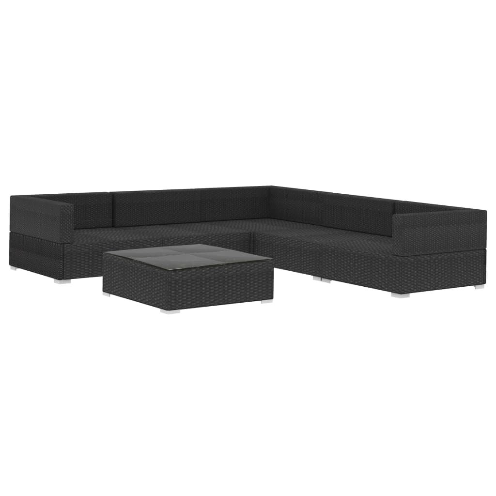 VidaXL 6-delige Loungeset met kussens poly rattan zwart
