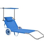VidaXL Ligbed met luifel en wieltjes inklapbaar staal blauw