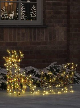 VidaXL Rendier trek slede met 160 LED Warmwit 30 x 12 x 54.5 cm PET