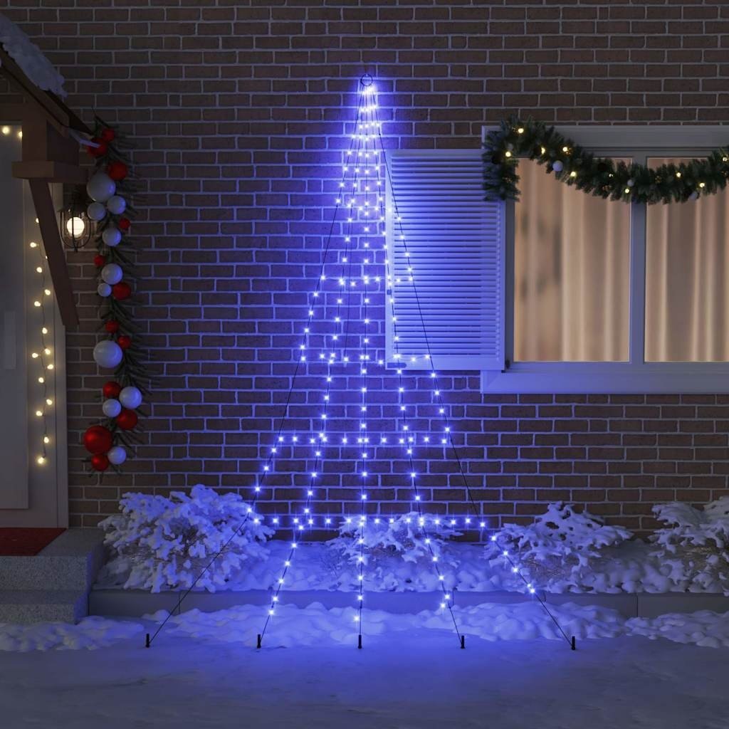 VidaXL LED Kerstboom met 168 LED met grondpennen Blauw 306 cm Metaal