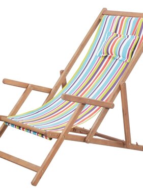 VidaXL Strandstoel inklapbaar stof en houten frame meerkleurig