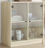 VidaXL Bijzetkast met glazen deuren 68x37x75,5 cm sonoma eikenkleurig